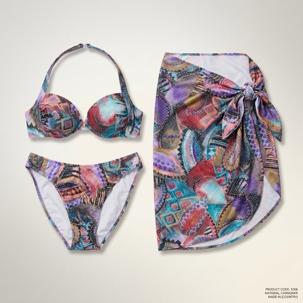 Vintage 90s Gold Coast 3 Piece Swim Beach Bikini Blue Gold Mermaid Core Size 10